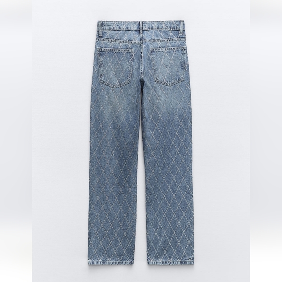 Zara Rhinestone Jeans Blue Jewel Size 2 - Picture 16 of 16